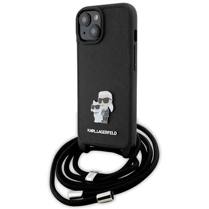 Karl Lagerfeld KLHCP15SSAKCPSK iPhone 15 / 14 / 13 6.1" hardcase czarny/black Crossbody Saffiano Metal Pin Karl & Choupette