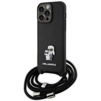 Karl Lagerfeld KLHCP15XSAKCPSK iPhone 15Pro Max 6.7" hardcase czarny/black Crossbody Saffiano Metal Pin Karl & Choupette