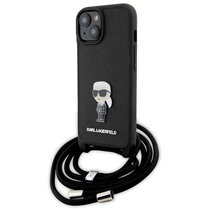 Karl Lagerfeld KLHCP15SSASKNPSK iPhone 15 / 14 / 13 6.1" hardcase czarny/black Crossbody Saffiano Monogram Metal Pin Karl & Choupette