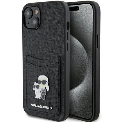 Karl Lagerfeld KLHCP15SSAPKCNPK iPhone 15 / 14 / 13 6.1" czarny/black hardcase Saffiano Cardslot Karl&Choupette Metal Pin
