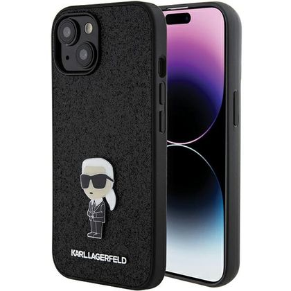 Karl Lagerfeld KLHCP15SGKNPSK iPhone 15 / 14 / 13 6.1" czarny/black hardcase Fixed Glitter Ikonik Logo Metal Pin