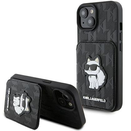 Karl Lagerfeld KLHCP15SSAKCNSCK iPhone 15 / 14 / 13 6.1" czarny/black hardcase Saffiano Cardslots and Stand Monogram Choupette