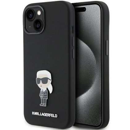 Karl Lagerfeld KLHCP15MSMHKNPK iPhone 15 Plus / 14 Plus 6.7" czarny/black Silicone Ikonik Metal Pin