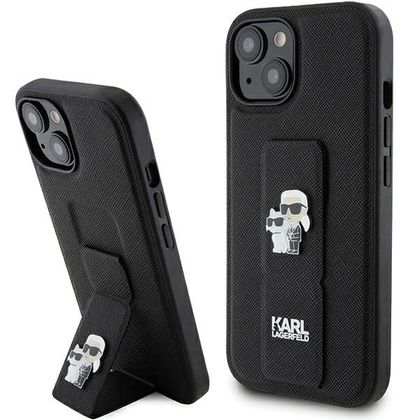 Karl Lagerfeld KLHCP15SGSAKCPK iPhone 15 / 14 / 13 6.1" czarny/black hardcase Gripstand Saffiano Karl&Choupette Pins