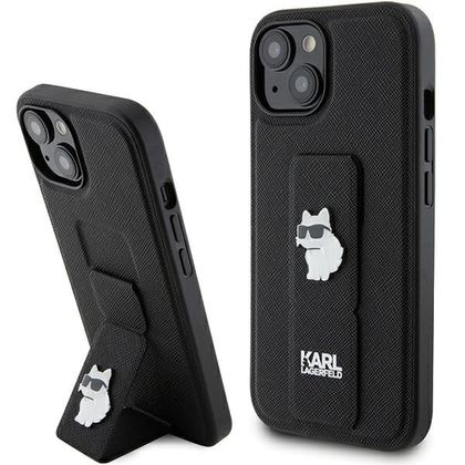 Karl Lagerfeld KLHCP15SGSACHPK iPhone 15 / 14 / 13 6.1" czarny/black hardcase Gripstand Saffiano Choupette Pins