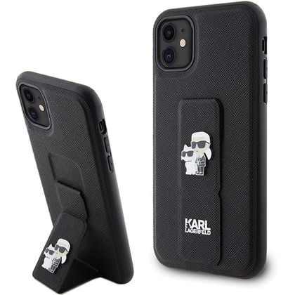 Karl Lagerfeld KLHCN61GSAKCPK iPhone 11 / Xr 6.1" czarny/black hardcase Gripstand Saffiano Karl&Choupette Pins