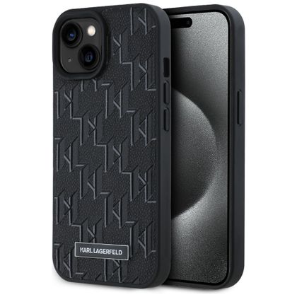 Karl Lagerfeld KLHMP15SPKHPORPK iPhone 15 / 14 / 13 6.1" hardcase czarny/black Leather Monogram Metal Logo MagSafe
