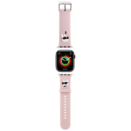 Karl Lagerfeld Pasek KLAWLSLKCNP Apple Watch 42/44/45/49mm różowy/pink strap 3D Rubber Karl&Choupette Heads