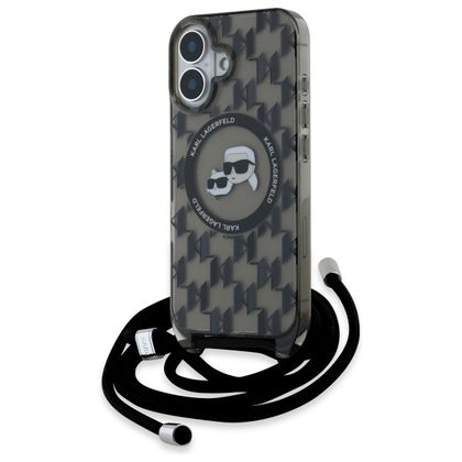Karl Lagerfeld KLHMP16SHCKCKLCK iPhone 16 6.1" czarny/black hardcase IML Crossbody Monogram Karl & Choupette Head MagSafe