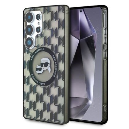 Etui Karl Lagerfeld Button Karl & Choupette Heads On KL Pattern MagSafe do Samsung Galaxy S25 Ultra czarny