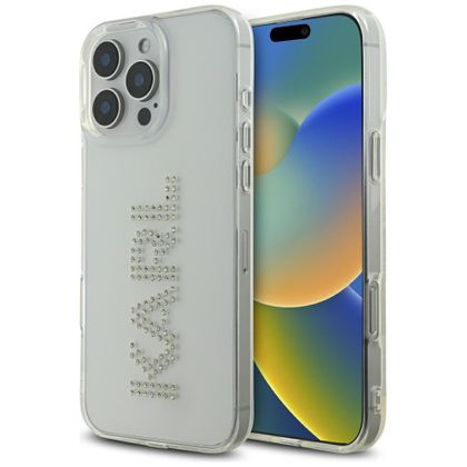 Etui Karl Lagerfeld IML Rhinestones Logo do iPhone 16 Pro przezroczysty