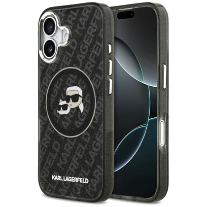 Etui Karl Lagerfeld IML Glitter Karl & Choupette Heads Logo MagSafe do iPhone 17 czarny