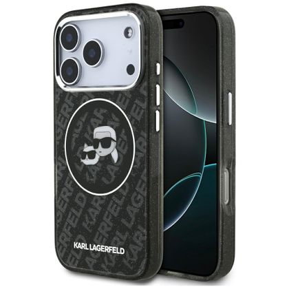 Etui Karl Lagerfeld IML Glitter Karl & Choupette Heads Logo MagSafe do iPhone 17 Pro / 18 Pro czarny