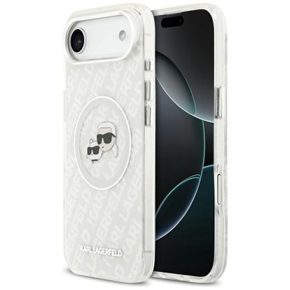 Etui Karl Lagerfeld IML Glitter Karl & Choupette Heads Logo MagSafe do iPhone Air szary