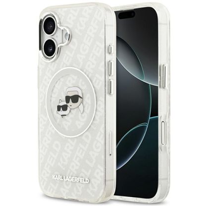 Etui Karl Lagerfeld IML Glitter Karl & Choupette Heads Logo MagSafe do iPhone 17 szary