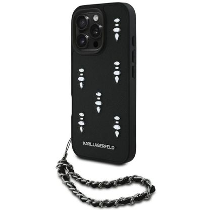 Etui Karl Lagerfeld Saffiano Crystals w/Chain do iPhone 16 Pro czarny