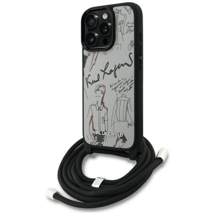 Etui Karl Lagerfeld Crossbody Grained Pattern & Logo do iPhone 16 Pro szary