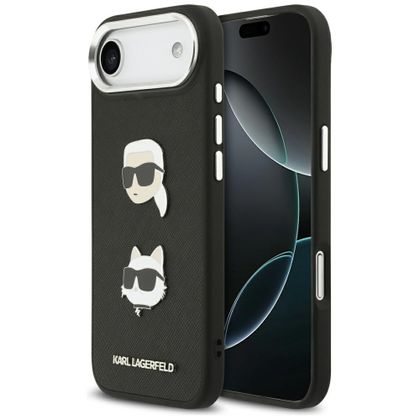 Etui Karl Lagerfeld FW Grained Karl & Choupette Heads Pins & Logo do iPhone Air czarny