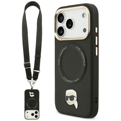 Etui Karl Lagerfeld Big Strap Karl Metal Logo MagSafe do iPhone 17 Pro Max / 18 Pro Max czarny