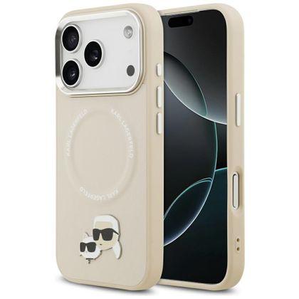 Etui Karl Lagerfeld Karl & Choupette Pins MagSafe do iPhone 17 Pro Max / 18 Pro Max beżowy