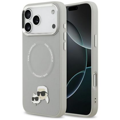 Etui Karl Lagerfeld Karl & Choupette Pins MagSafe do iPhone 17 Pro Max / 18 Pro Max szary