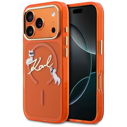 Etui Karl Lagerfeld IML Choupettes Karl Script Logo MagSafe do iPhone 17 Pro Max / 18 Pro Max pomarańczowy