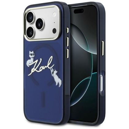 Etui Karl Lagerfeld IML Choupettes Karl Script Logo MagSafe do iPhone 17 Pro / 18 Pro niebieski