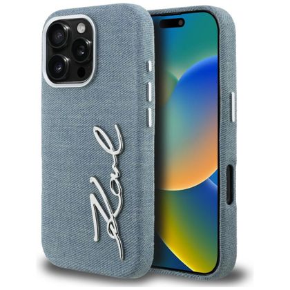 Etui Karl Lagerfeld FW Jeans Signature Logo do iPhone 16 Pro niebieski