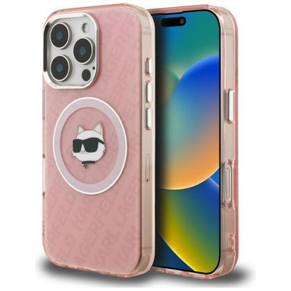 Etui Karl Lagerfeld IML Choupette Head Logo MagSafe do iPhone 16 Pro różowy