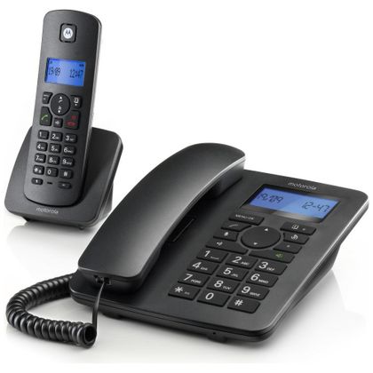 Telefon stacjonarny zestaw 2w1 bezprzewodowy + przewodowy Motorola C4201 czarny