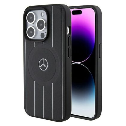 Mercedes MEHMP15X23RHSK iPhone 15 Pro Max 6.7" czarny/black hardcase Stripes Pattern Leather MagSafe