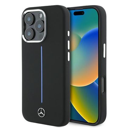 Mercedes MEHMP16X23SUMBK iPhone 16Pro Max 6.9" czarny/black hardcase Silicone Blue Stripe MagSafe