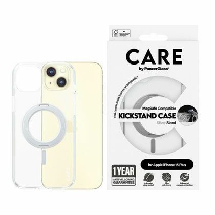 Etui CARE by PanzerGlass Kickstand Case iPhone 15 Plus 6,7" MagSafe srebrny/silver 1416