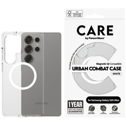 Etui CARE by PanzerGlass Flagship Urban Combat White QI do Samsung Galaxy S25 Ultra przezroczysty