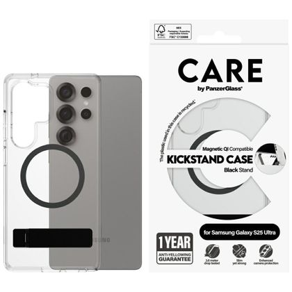 Etui CARE by PanzerGlass Feature Black Kickstand & QI do Samsung Galaxy S25 Ultra przezroczysty