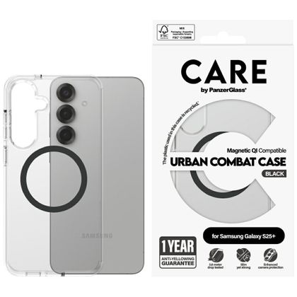 Etui CARE by PanzerGlass Flagship Urban Combat Black QI do Samsung Galaxy S25+ przezroczysty