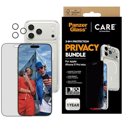 Zestaw ochronny CARE by PanzerGlass Flagship Privacy 3w1 Etui+Szkło Prywatyzujące+Lens do iPhone 17 Pro Max