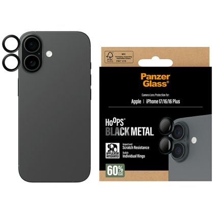 Szkło hartowane na obiektyw PanzerGlass Hoops do iPhone 17 / 16 / 16 Plus czarny