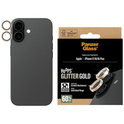 Szkło hartowane na obiektyw PanzerGlass Hoops Glitter do iPhone 17 / 16 / 16 Plus złoty