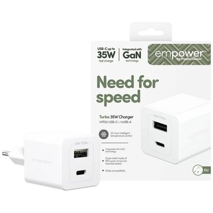 Ładowarka sieciowa empower by PanzerGlass Turbo 35W USB-C USB-A srebrno-biały
