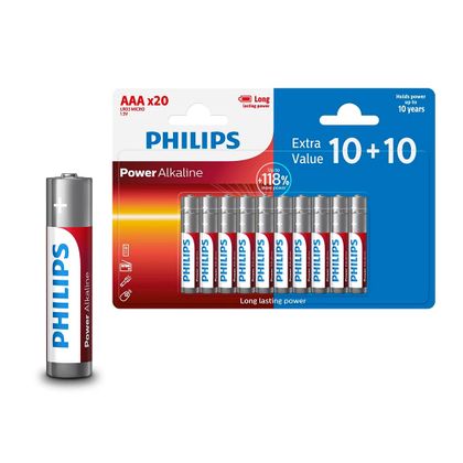 Baterie alkaliczne Philips AAA – 20 szt. (10 + 10 GRATIS)