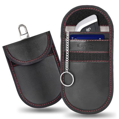 KLATKA FARADAYA TECH-PROTECT KLR100 POUCH KEYLESS RFID SIGNAL BLOCKER CASE BLACK/RED