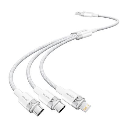 Kabel VENTION CTPWG USB-A-Lightning/USB-C/microUSB 1.5m 3A (biały)