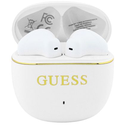 Słuchawki bezprzewodowe douszne TWS Guess Glossy Gold Line Classic białe