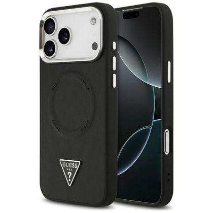 GUESS futerał do IPHONE 17 Pro kompatybilny z MagSafe GUHMP17LPSDTSCMK (PU W/ Triangle Logo) czarny