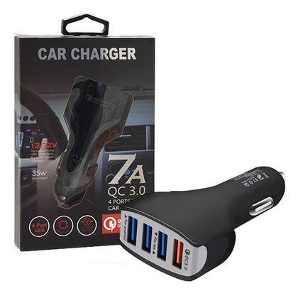 Ecobox Ładowarka samochodowa Faston 4XUSB 7A Quick Charge QC3.0 Czarny