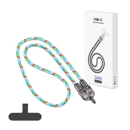 ECOBOX KABEL 240W TYP-C DO TYP-C SMYCZ NA SZYJE TĘCZA BIAŁA