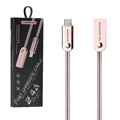Somostel Kabel USB - microUSB 2.4A 20W 1m Quick Charge QC3.0 Różowy SMS-BJ01