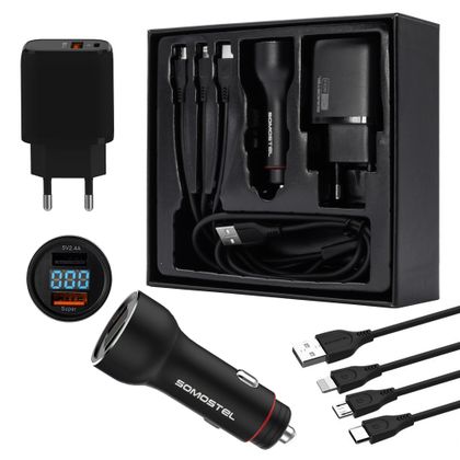 Somostel Ładowarka sieciowa + kabel USB - Typ-c / microUSB / Lightning 1m Czarny SMS-SM02
