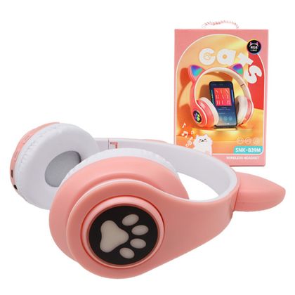 Ecobox Słuchawki bluetooth nauszne Kids Cat Różowy